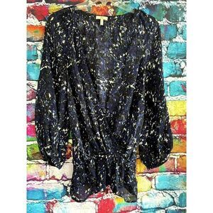 Joie Silk Blouse Elastic Peplum Style Bottom Wrap Style Upper Small